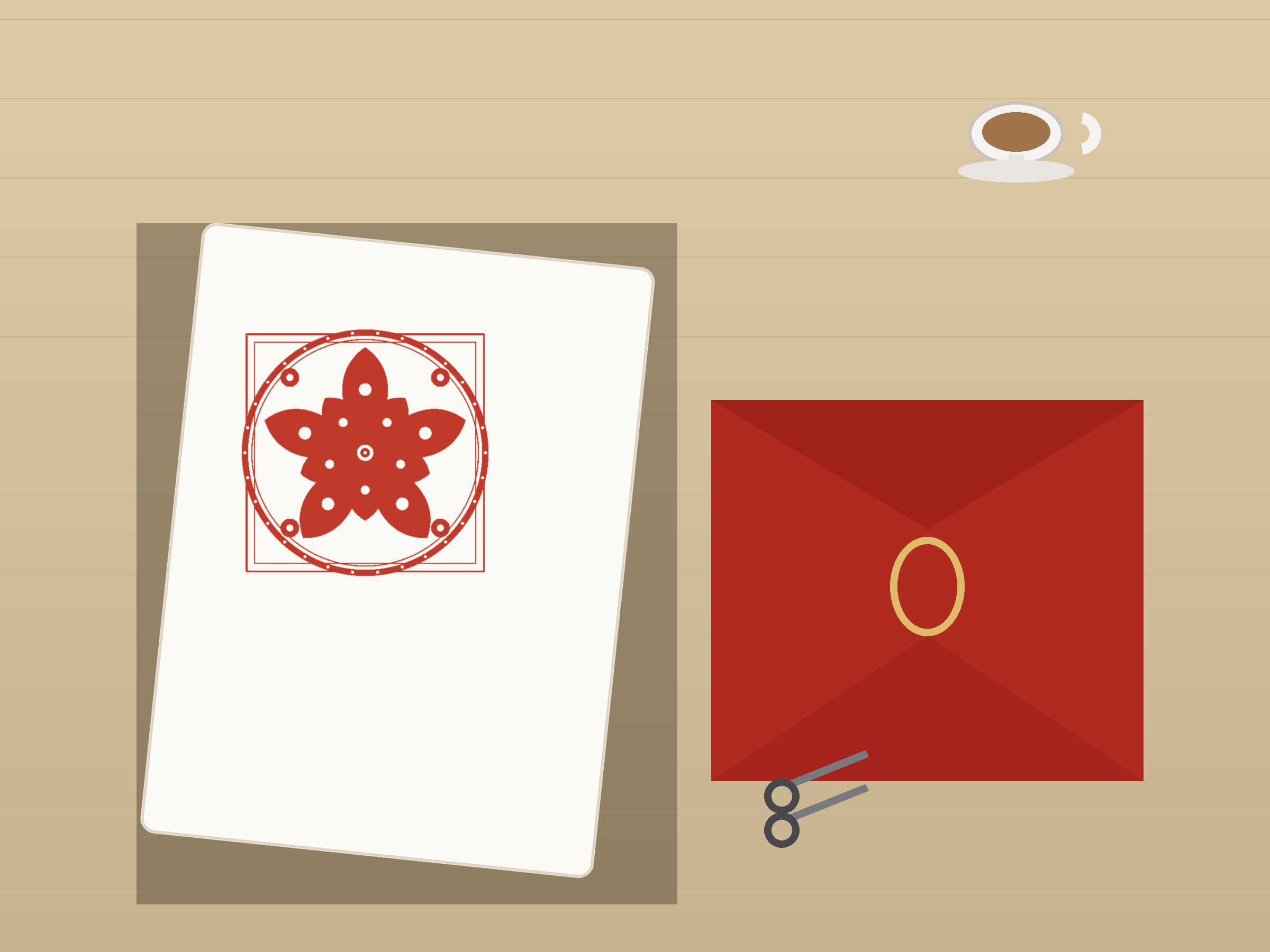 Chinese papercut medallion on a desk with cutting tools