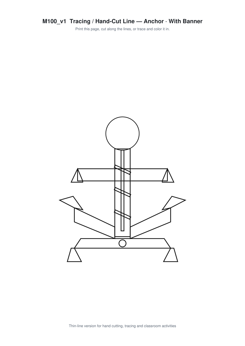Anchor Banner Paper Cut - Free SVG + PDF Pack - line art