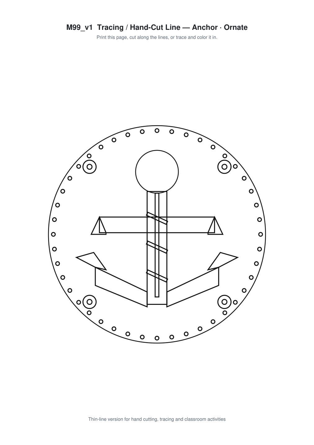Anchor Ornate Paper Cut Panel - Free SVG + PDF Pack - line art