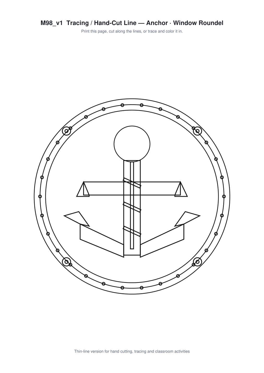 Anchor Window Roundel Paper Cut - Free SVG + PDF Pack - line art