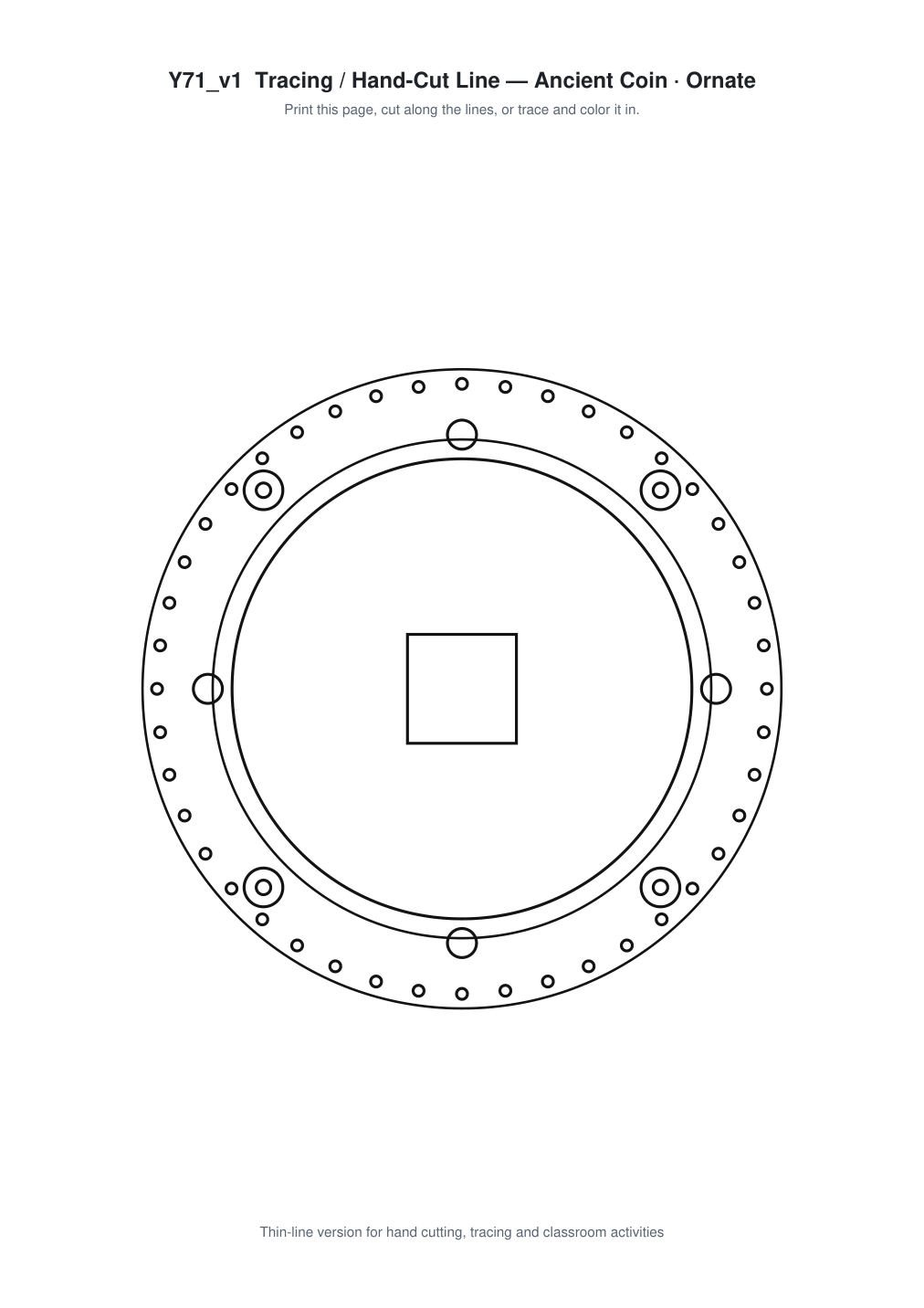 Ancient Coin Ornate Paper Cut Panel - Free SVG + PDF Pack - line art
