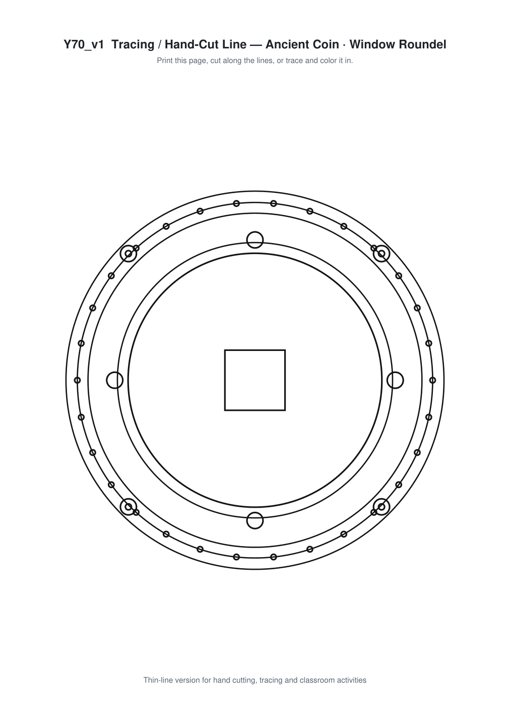Ancient Coin Window Roundel Paper Cut - Free SVG + PDF Pack - line art