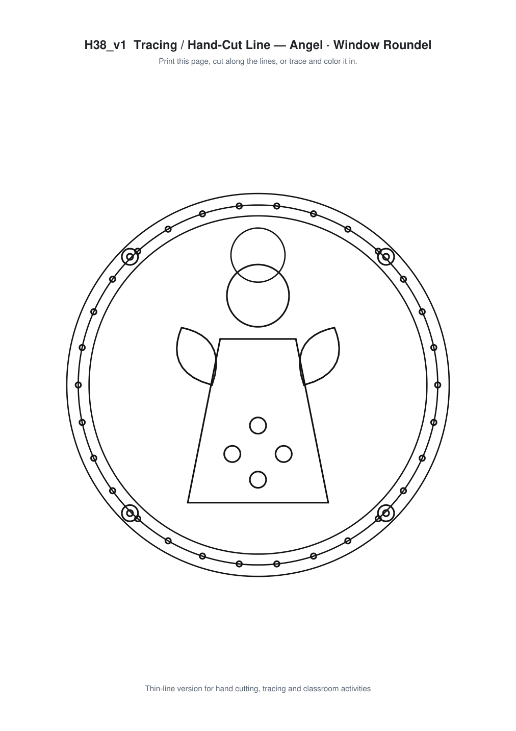 Angel Window Roundel Paper Cut - Free SVG + PDF Pack - line art