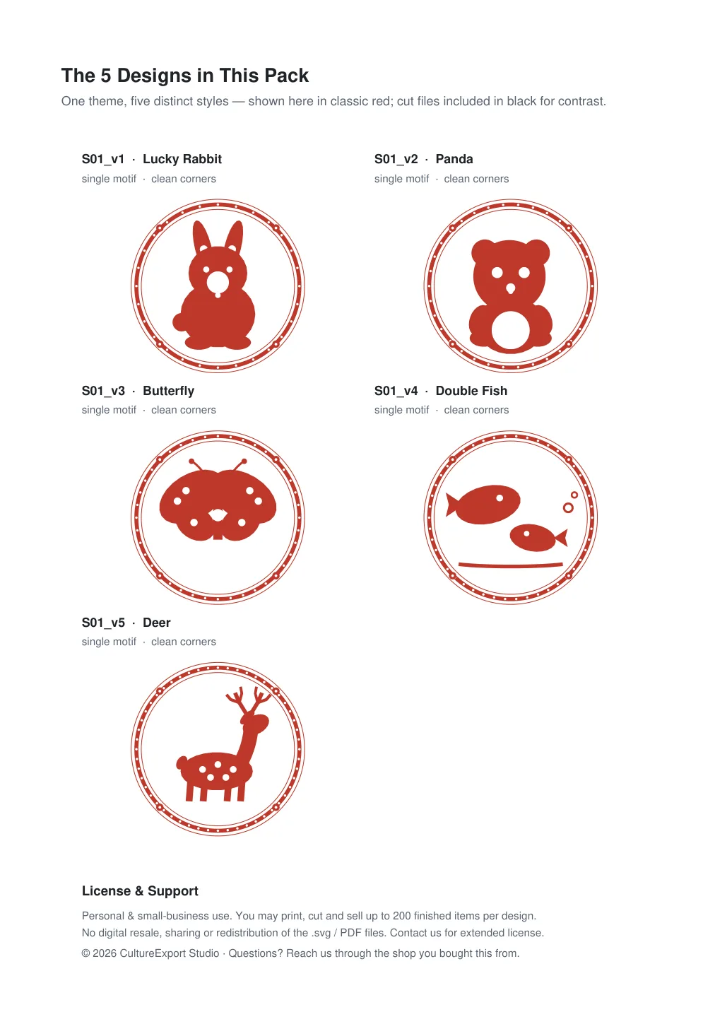Animal Friends Roundels - Free Paper Cut Animal SVG + PDF Pack - all designs