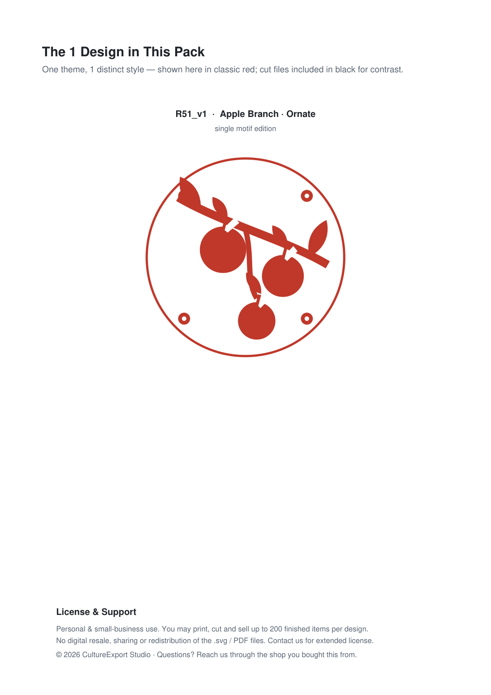 Apple Branch Ornate Paper Cut Panel - Free SVG + PDF Pack - design
