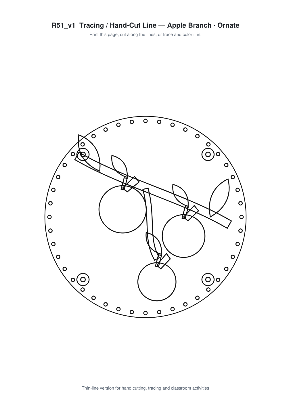 Apple Branch Ornate Paper Cut Panel - Free SVG + PDF Pack - line art