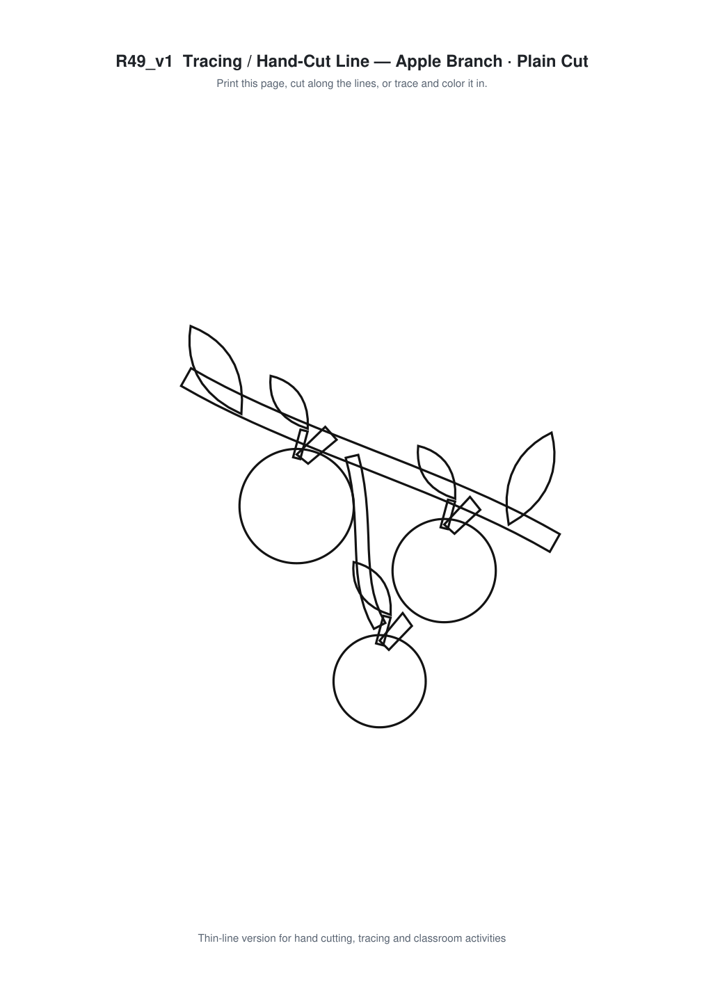 Apple Branch Paper Cut Template - Free SVG + PDF Pack - line art