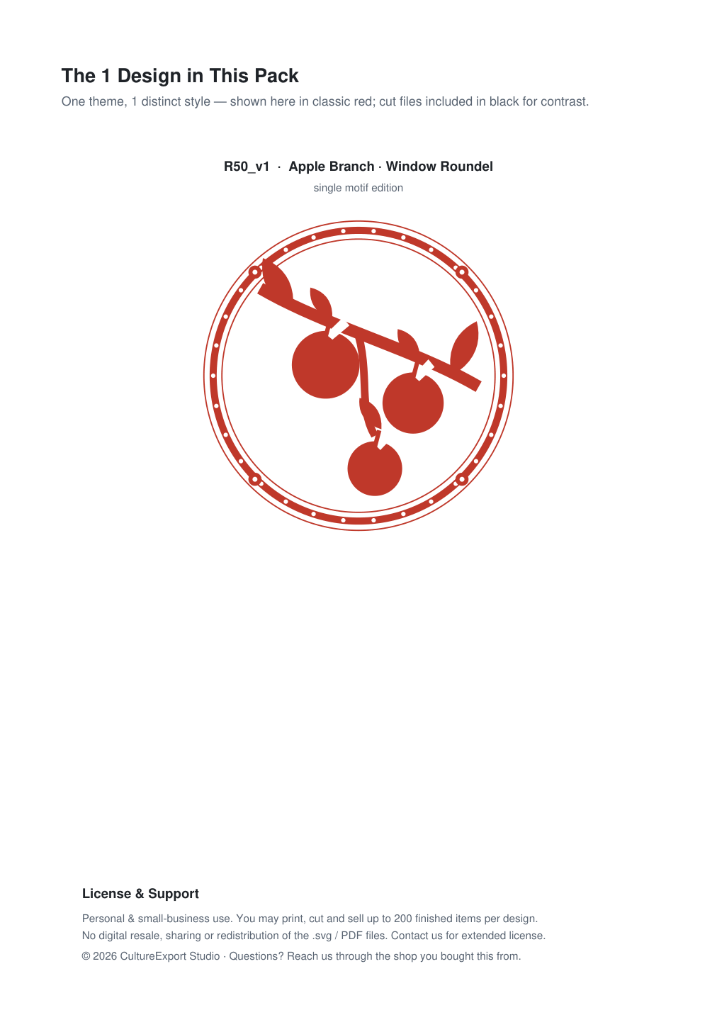 Apple Branch Window Roundel Paper Cut - Free SVG + PDF Pack - design