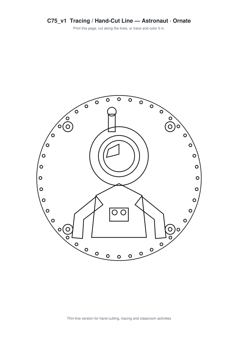 Astronaut Ornate Paper Cut Panel - Free SVG + PDF Pack - line art