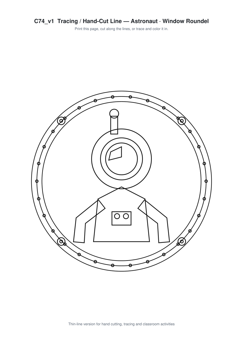 Astronaut Window Roundel Paper Cut - Free SVG + PDF Pack - line art