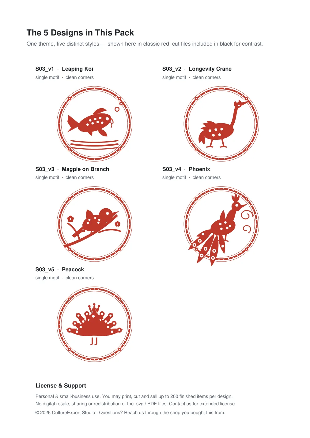 Auspicious Birds & Koi Roundels - Free Paper Cut Animal SVG + PDF Pack - all designs