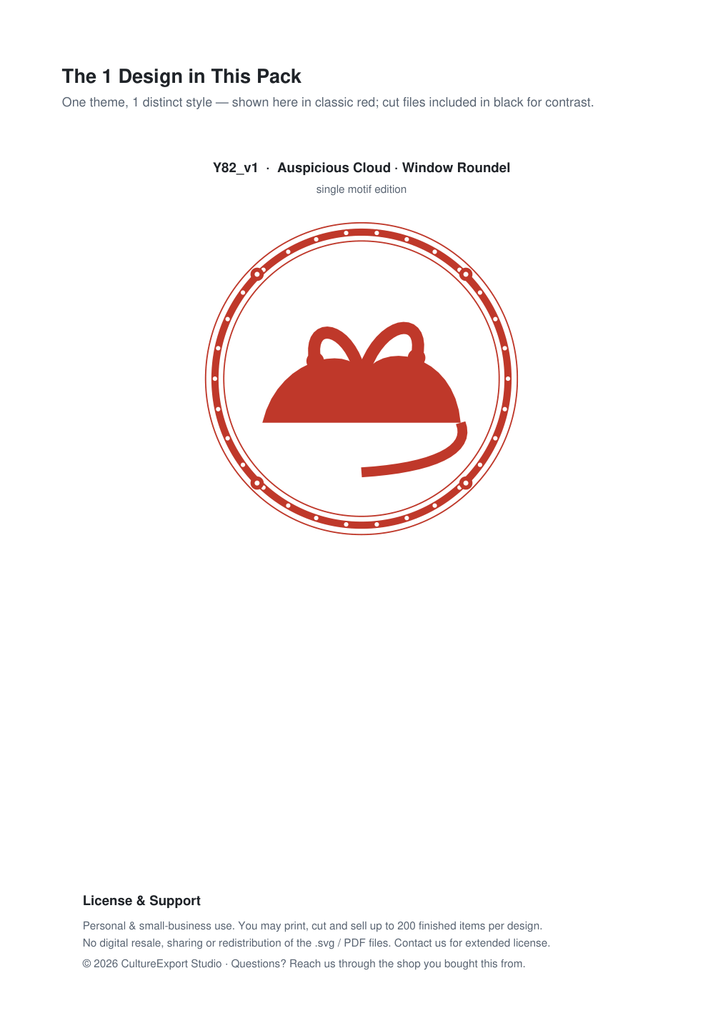 Auspicious Cloud Window Roundel Paper Cut - Free SVG + PDF Pack - design
