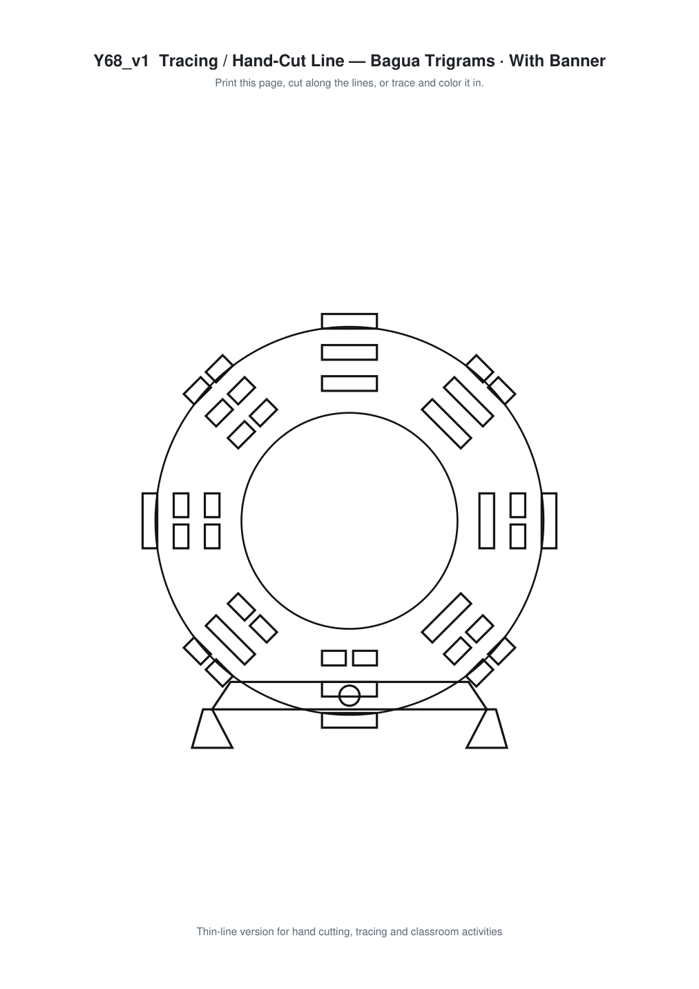 Bagua Trigrams Banner Paper Cut - Free SVG + PDF Pack - line art