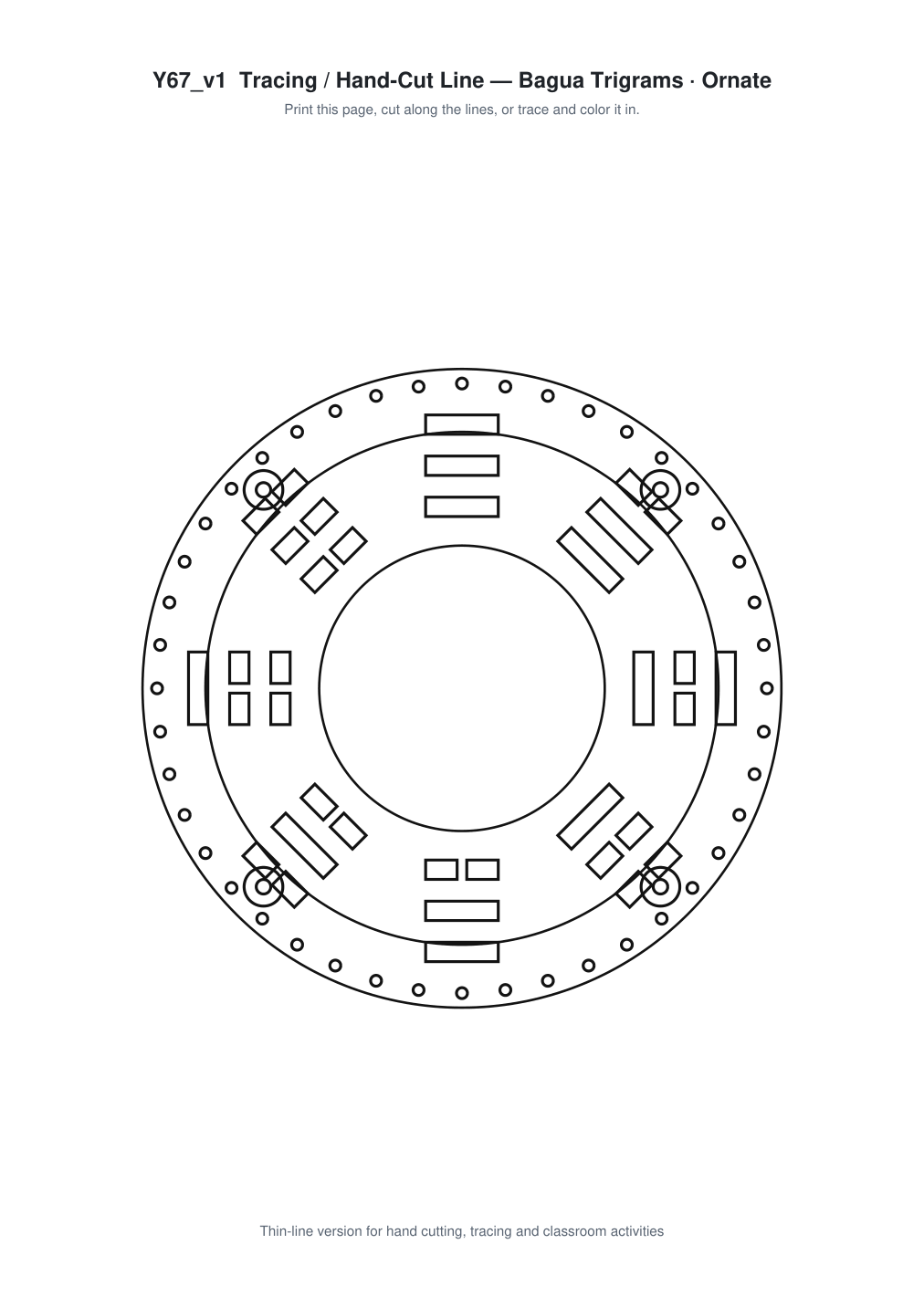 Bagua Trigrams Ornate Paper Cut Panel - Free SVG + PDF Pack - line art