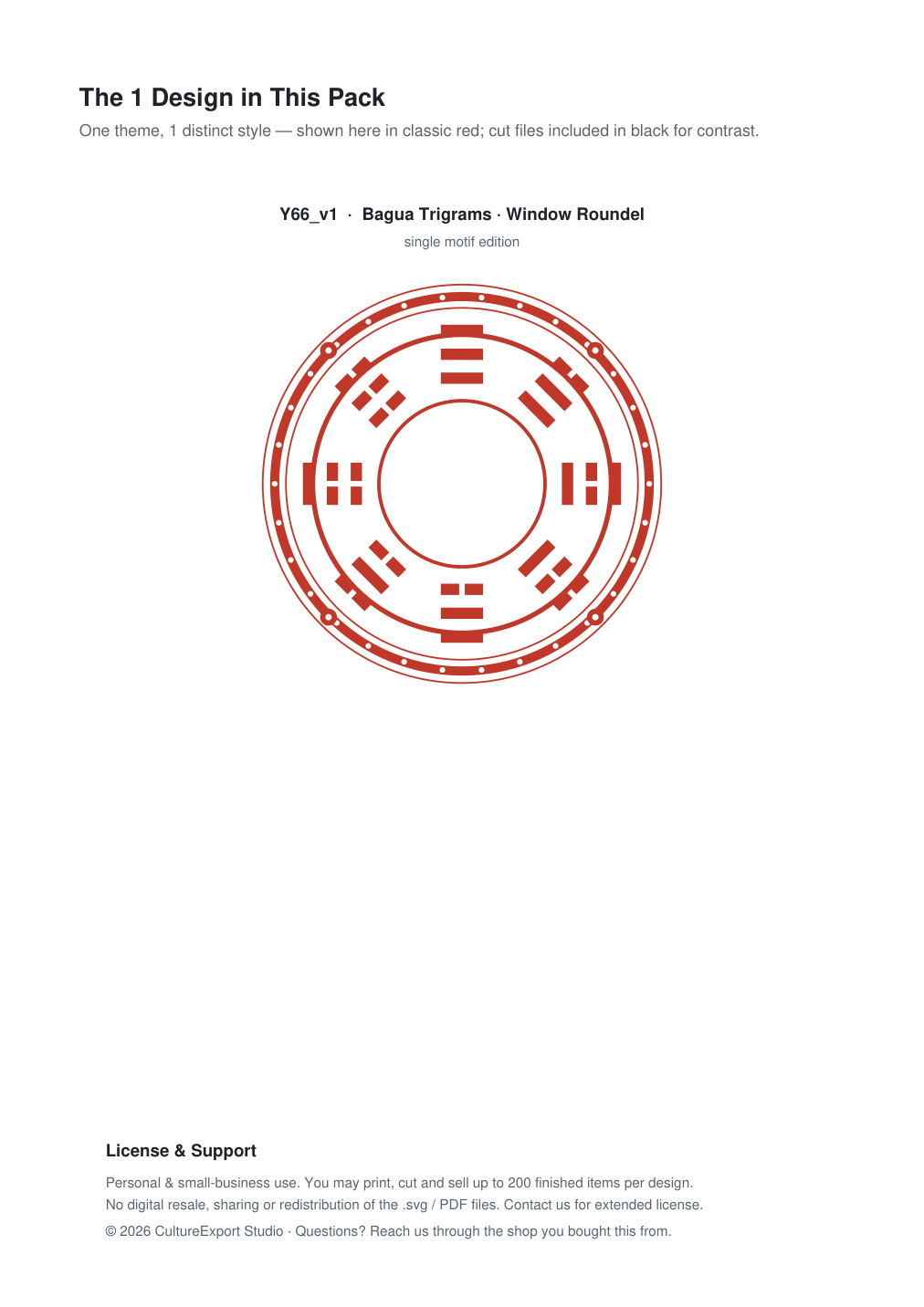 Bagua Trigrams Window Roundel Paper Cut - Free SVG + PDF Pack - design