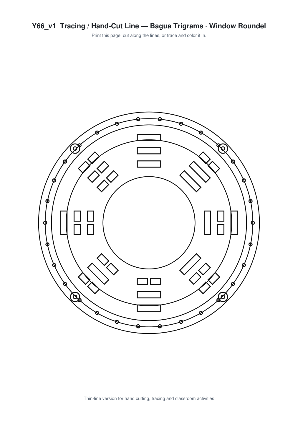 Bagua Trigrams Window Roundel Paper Cut - Free SVG + PDF Pack - line art