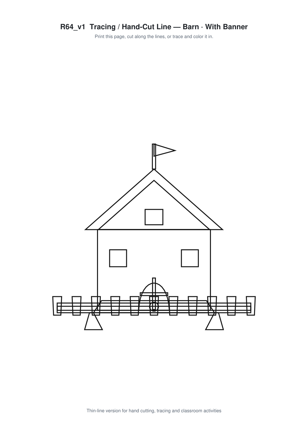 Barn Banner Paper Cut - Free SVG + PDF Pack - line art