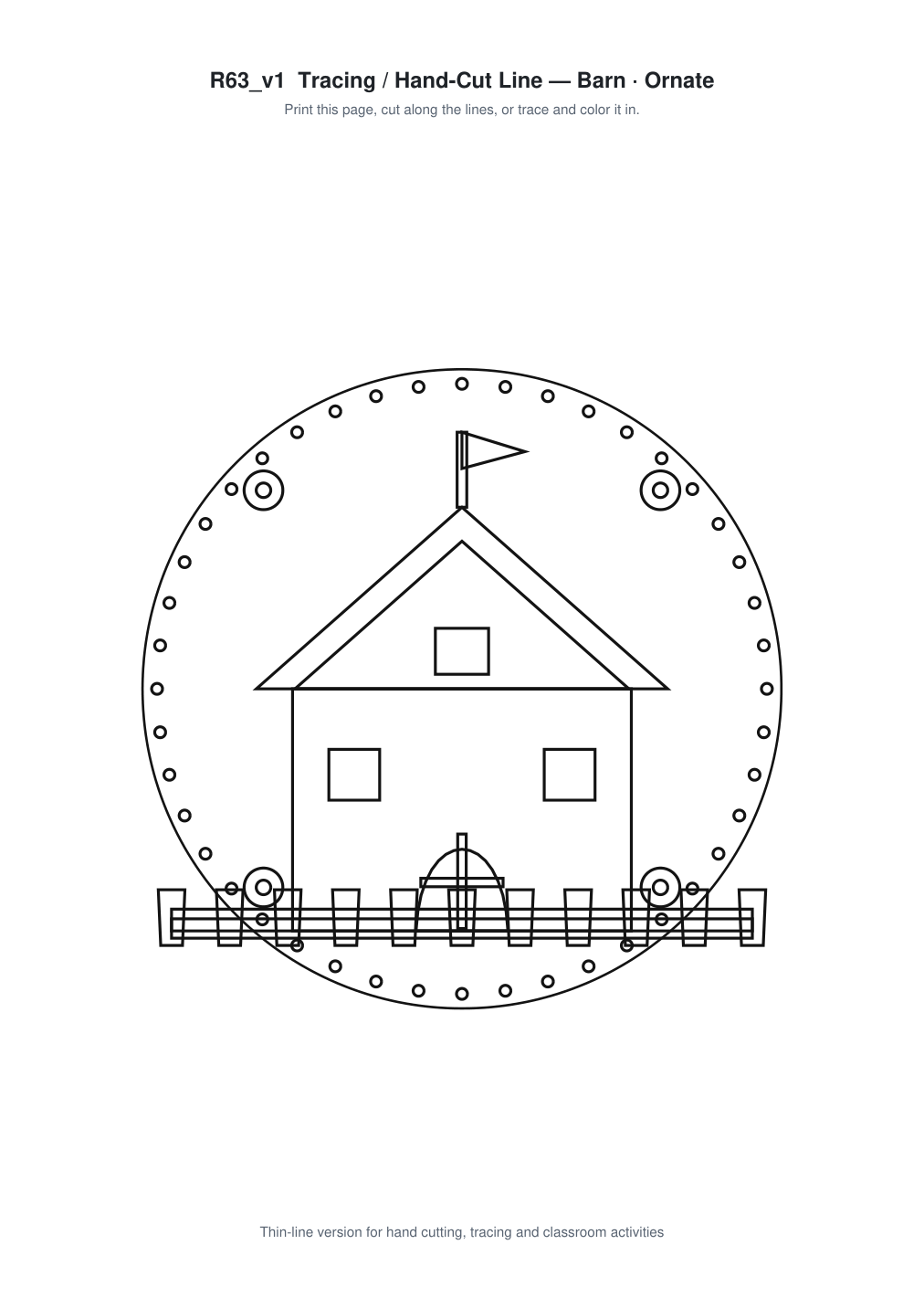 Barn Ornate Paper Cut Panel - Free SVG + PDF Pack - line art