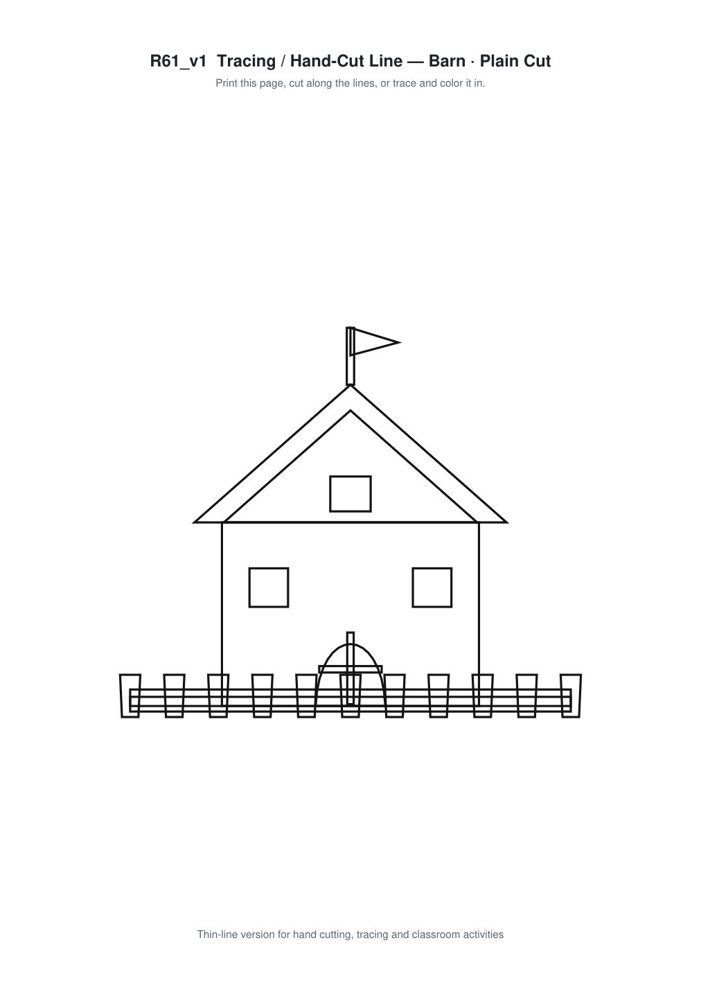 Barn Paper Cut Template - Free SVG + PDF Pack - line art