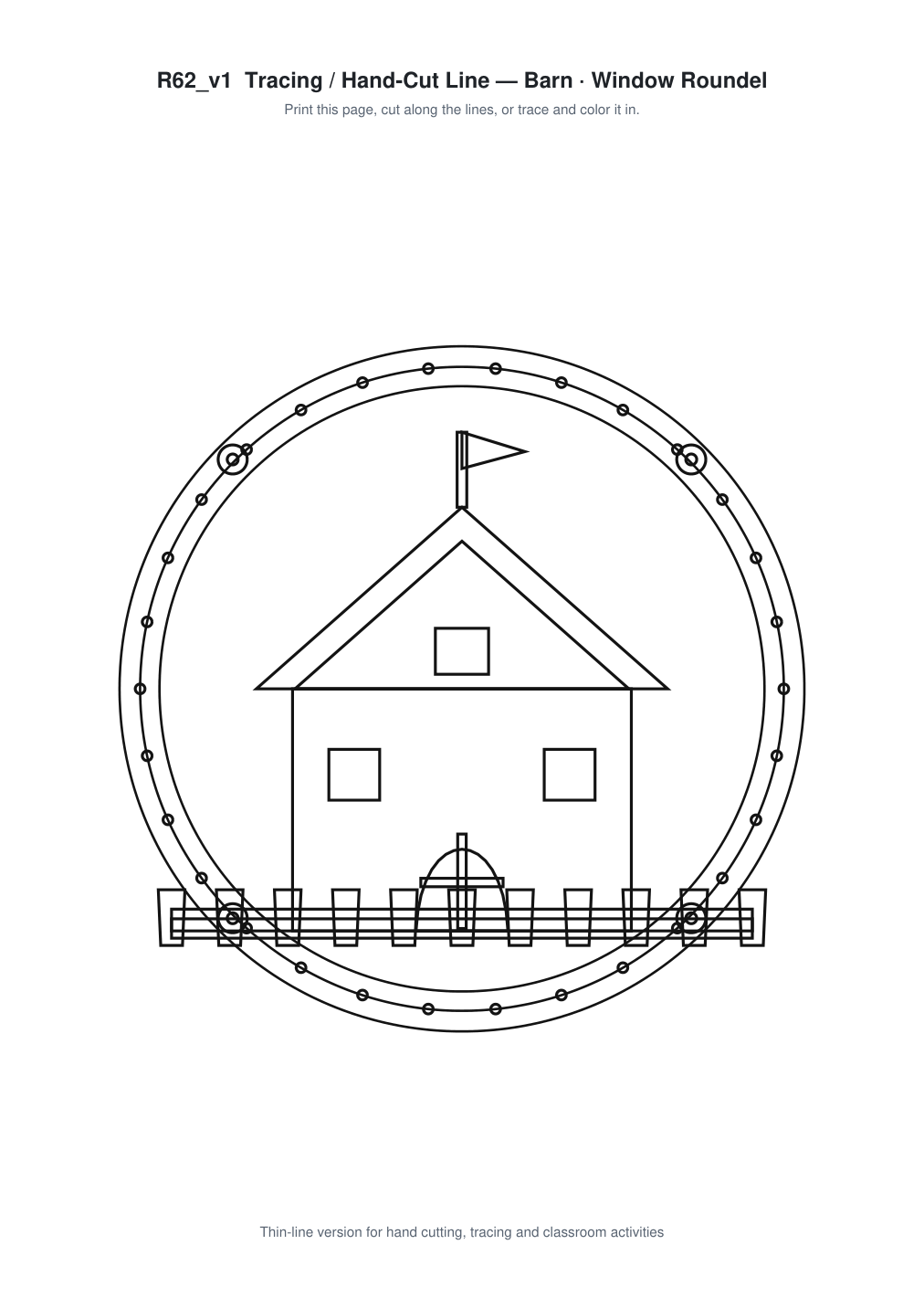 Barn Window Roundel Paper Cut - Free SVG + PDF Pack - line art