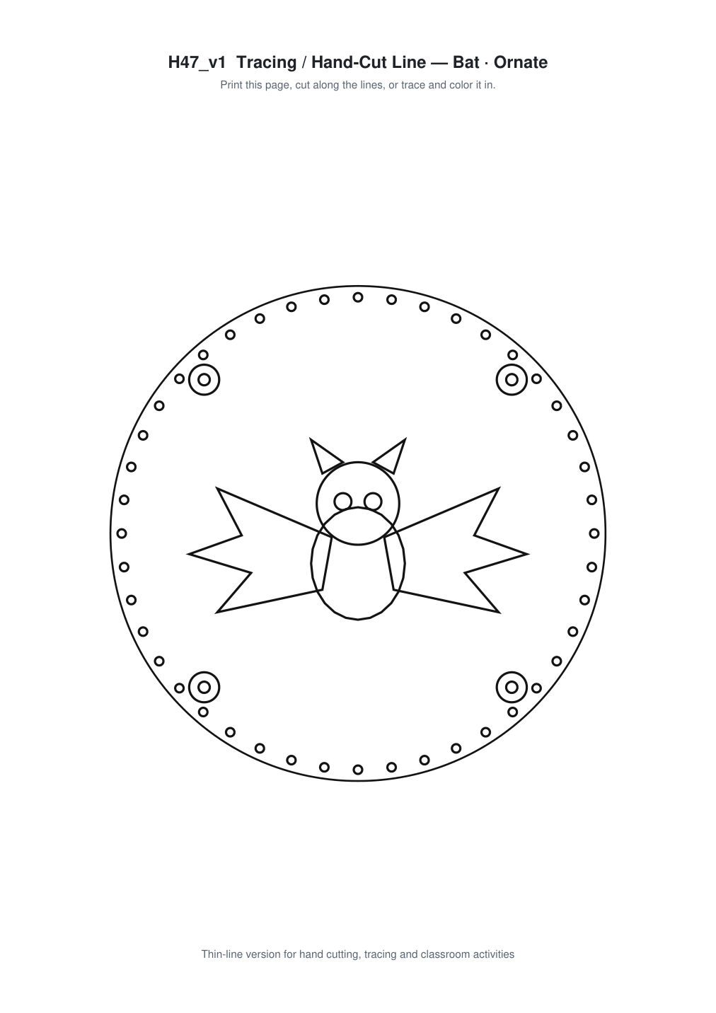 Bat Ornate Paper Cut Panel - Free SVG + PDF Pack - line art