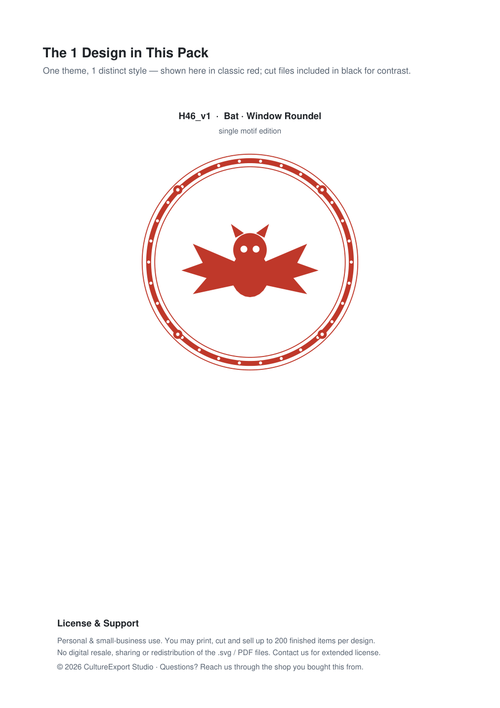 Bat Window Roundel Paper Cut - Free SVG + PDF Pack - design