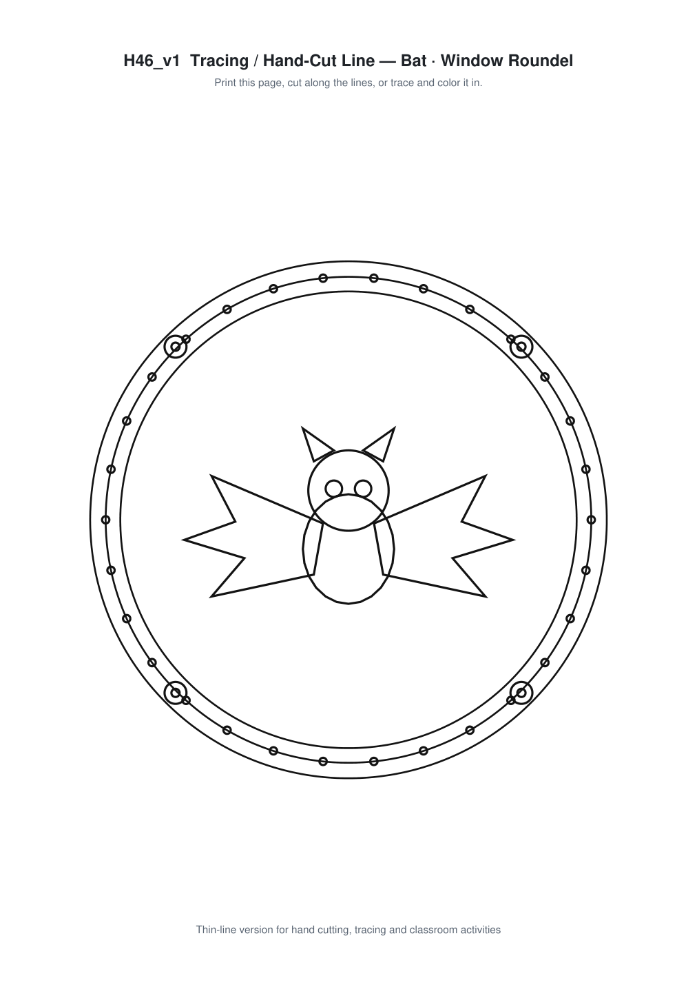 Bat Window Roundel Paper Cut - Free SVG + PDF Pack - line art