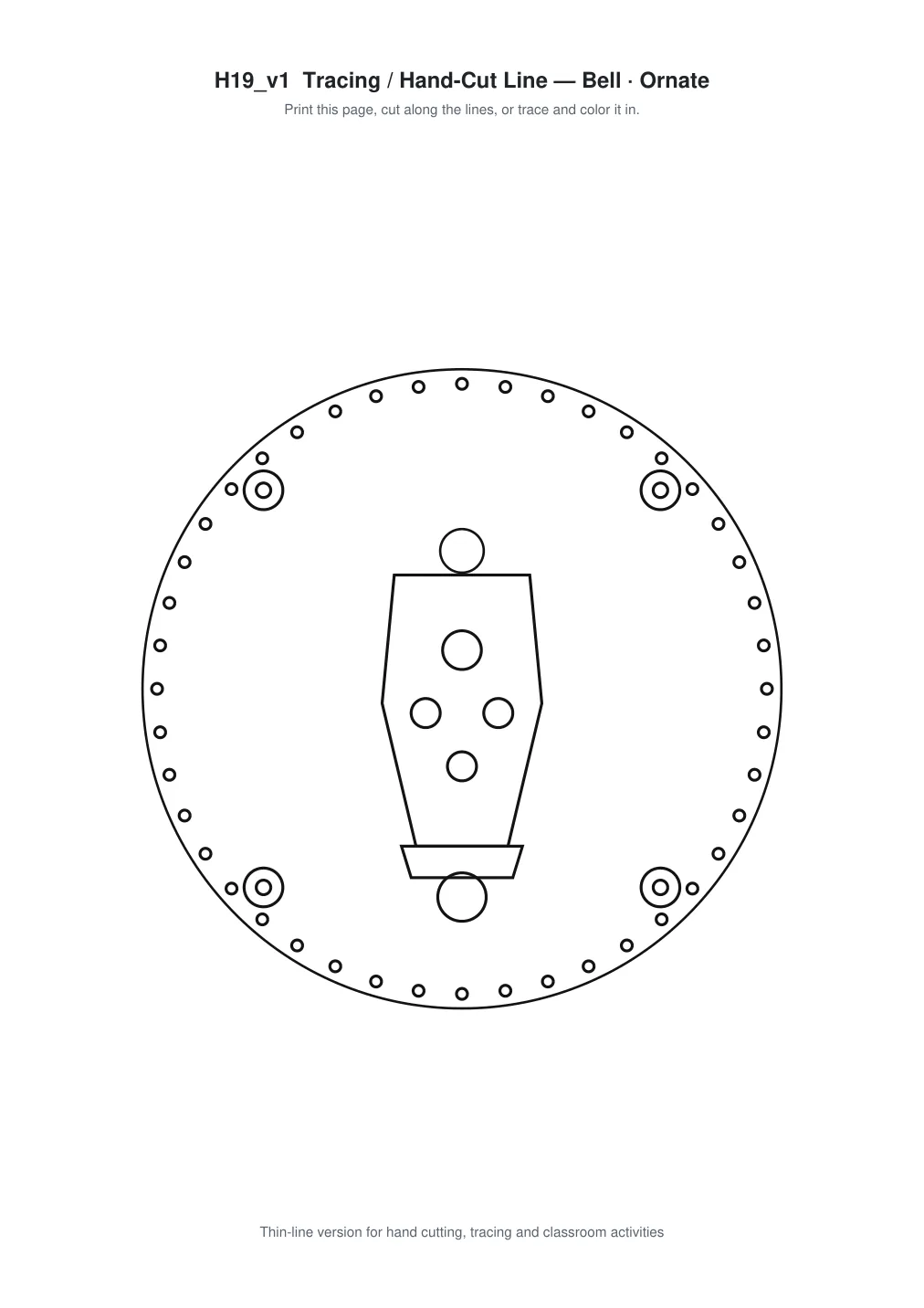 Bell Ornate Paper Cut Panel - Free SVG + PDF Pack - line art