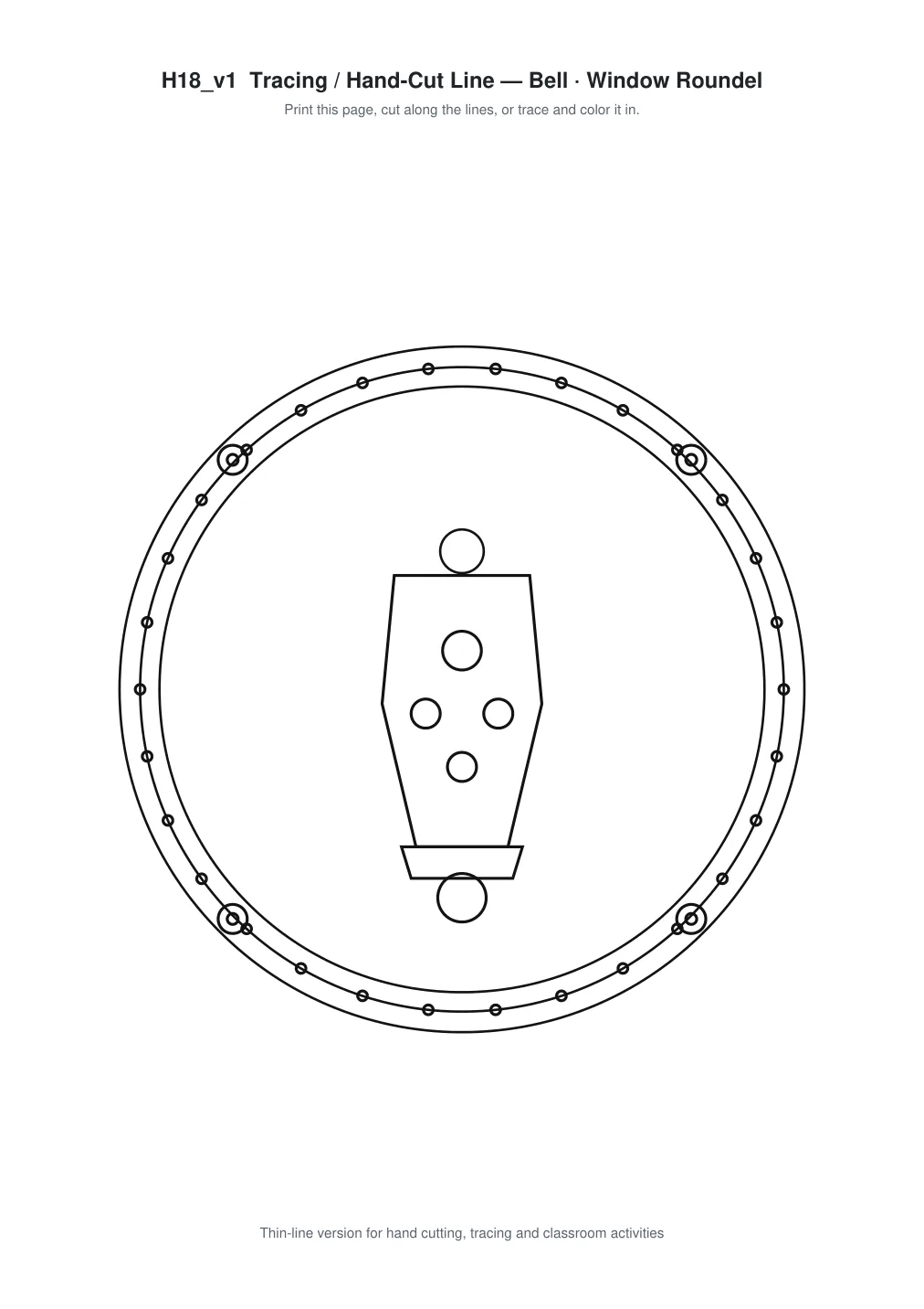 Bell Window Roundel Paper Cut - Free SVG + PDF Pack - line art