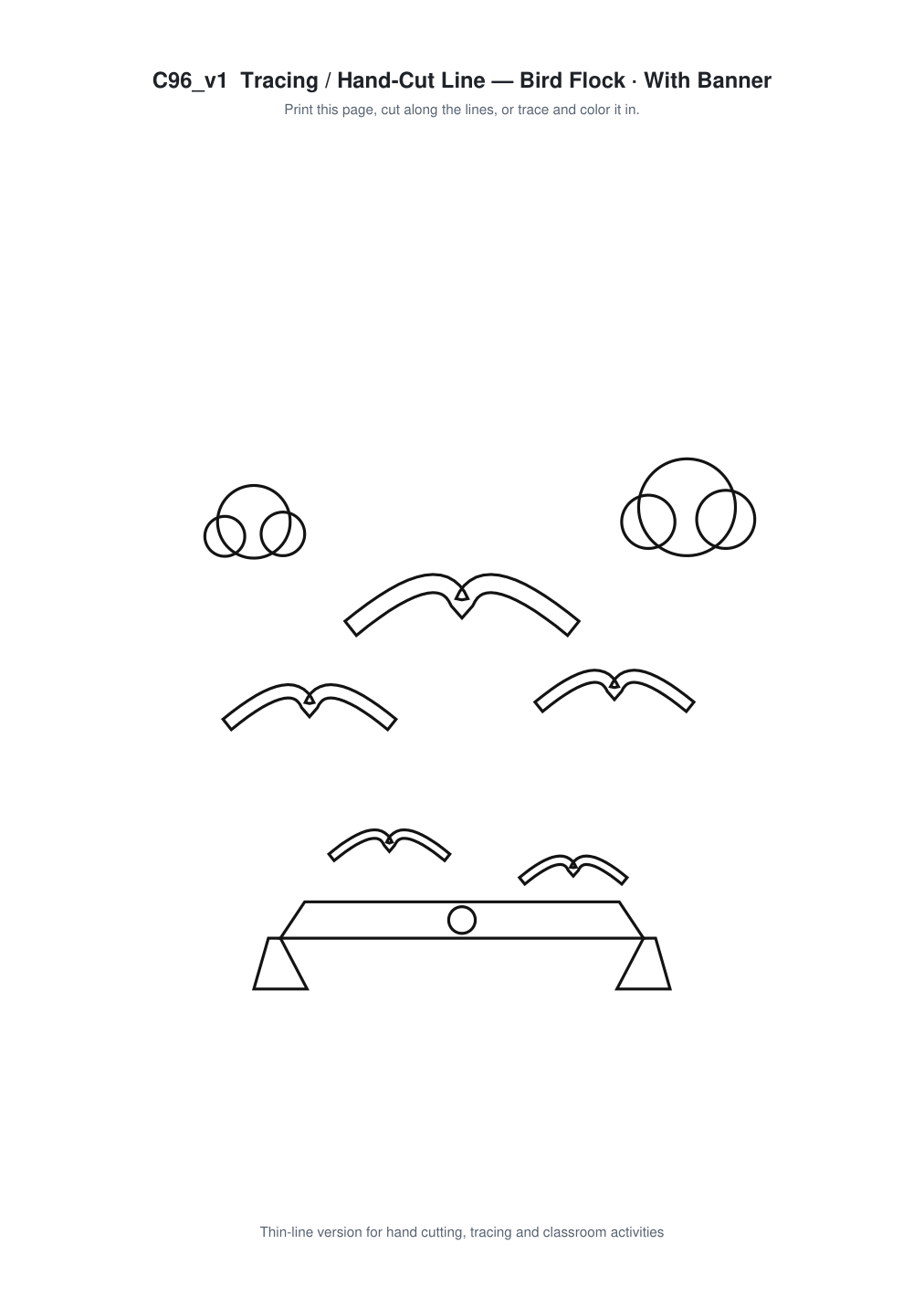 Bird Flock Banner Paper Cut - Free SVG + PDF Pack - line art