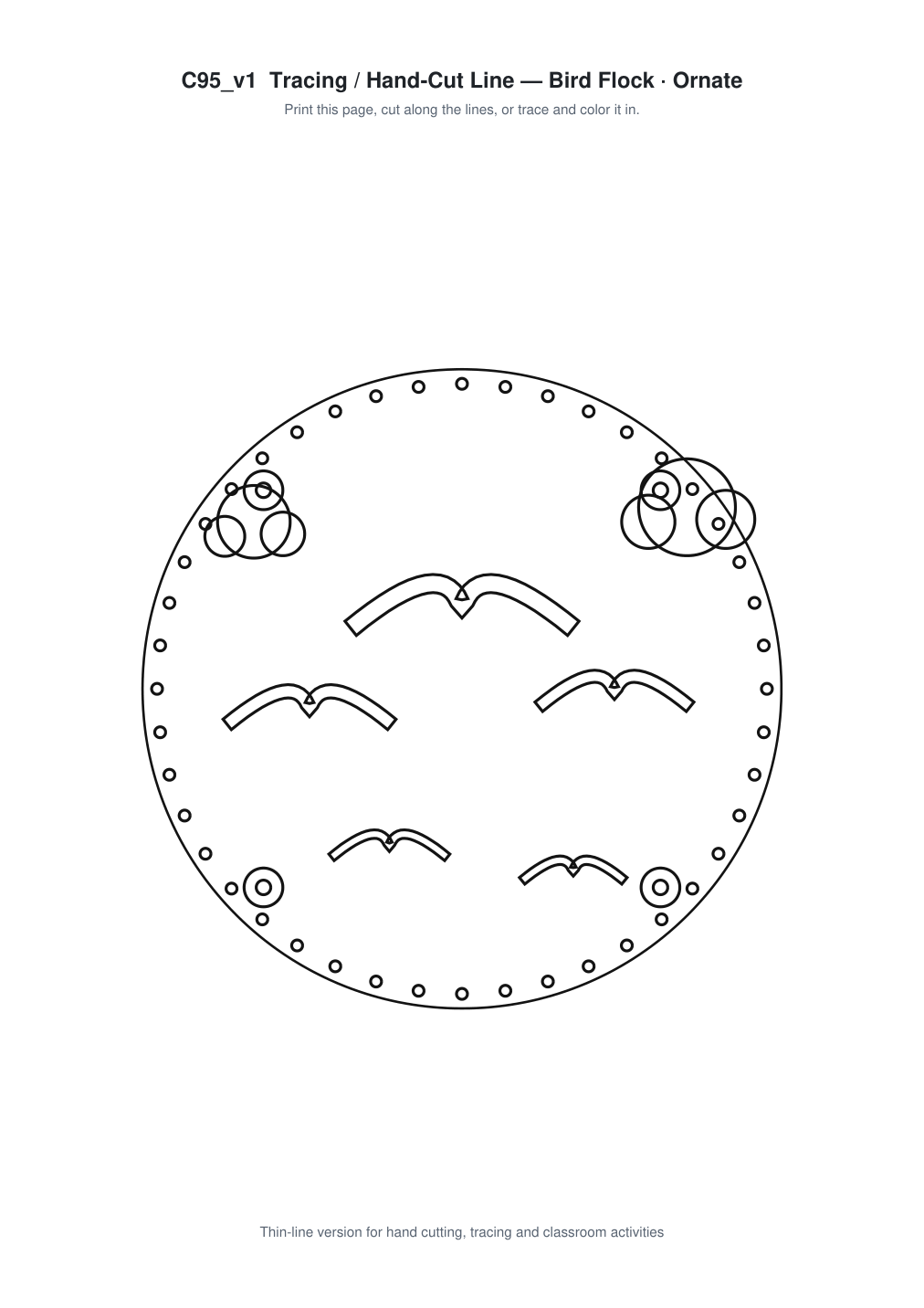 Bird Flock Ornate Paper Cut Panel - Free SVG + PDF Pack - line art