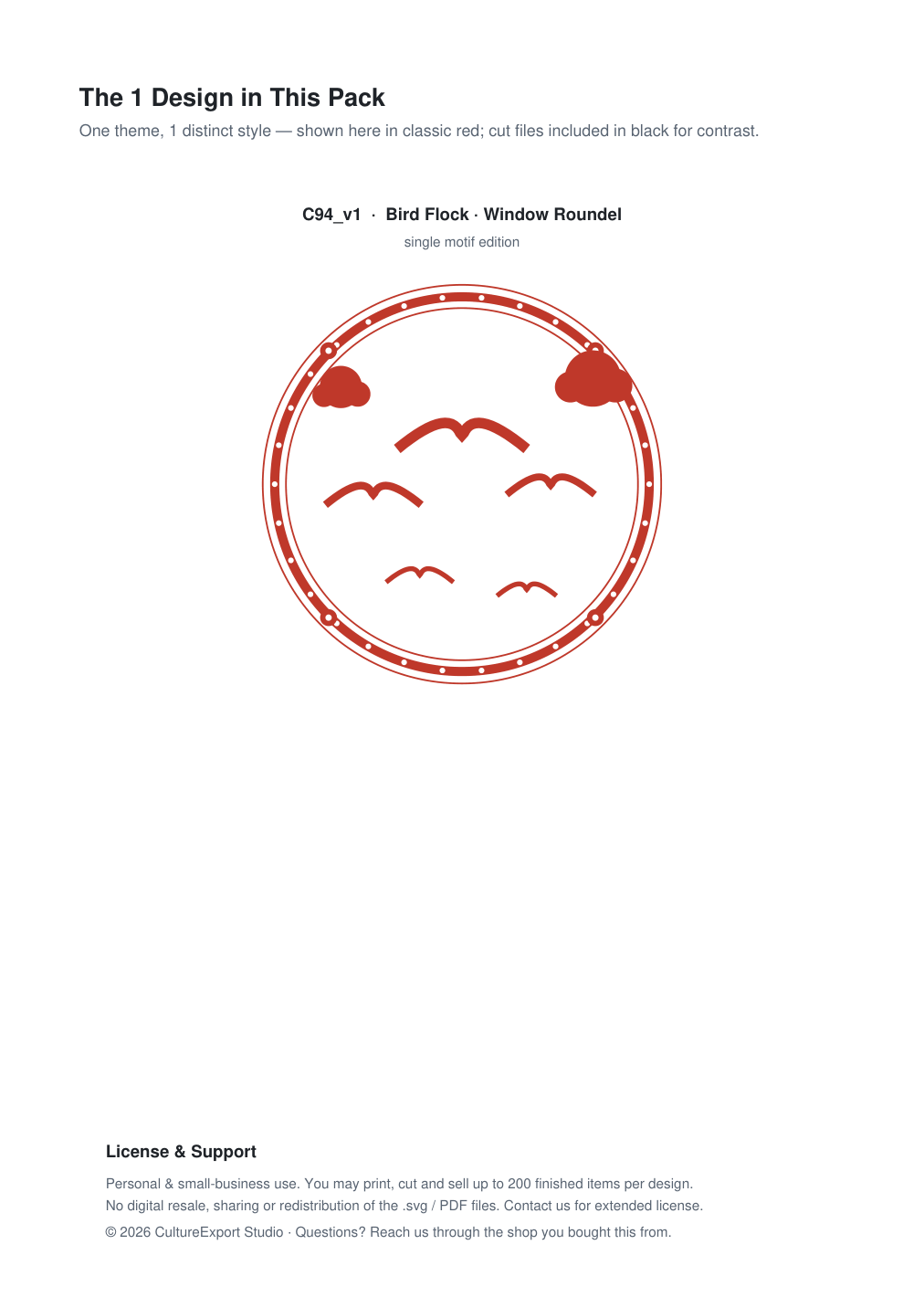 Bird Flock Window Roundel Paper Cut - Free SVG + PDF Pack - design