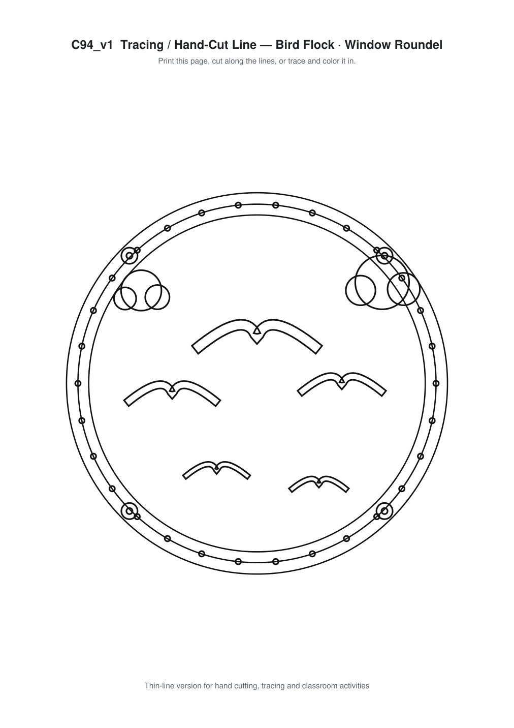 Bird Flock Window Roundel Paper Cut - Free SVG + PDF Pack - line art