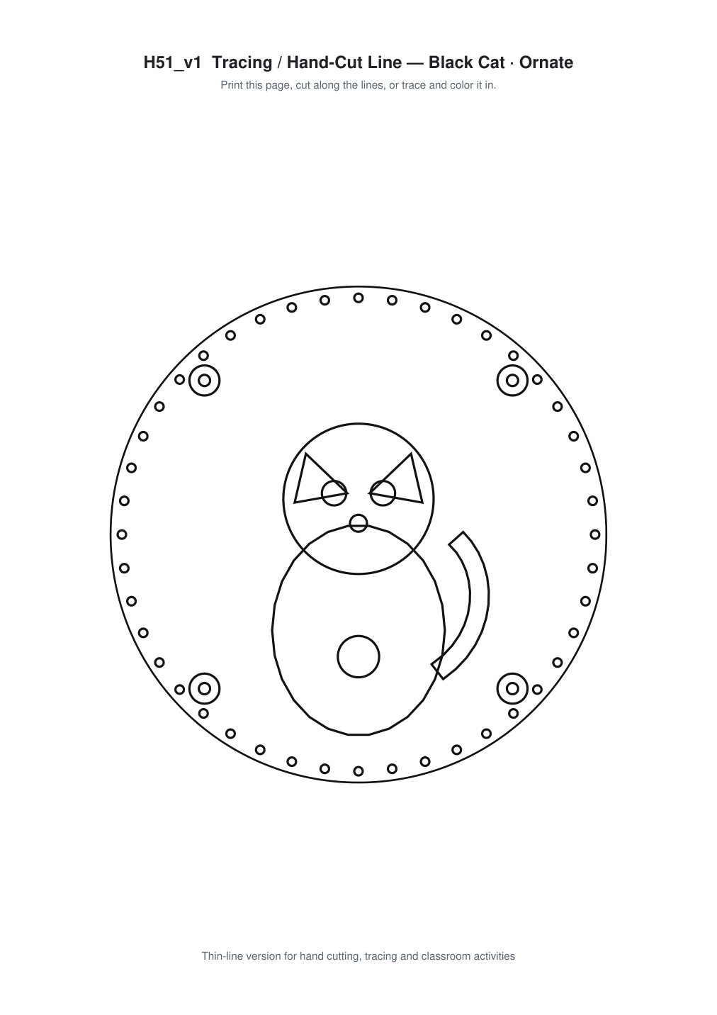 Black Cat Ornate Paper Cut Panel - Free SVG + PDF Pack - line art