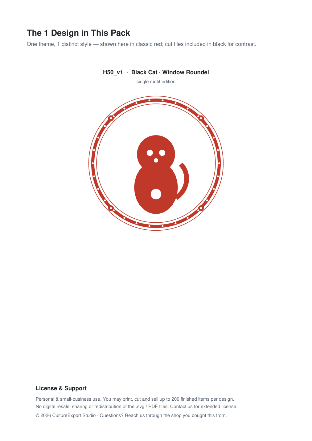 Black Cat Window Roundel Paper Cut - Free SVG + PDF Pack - design