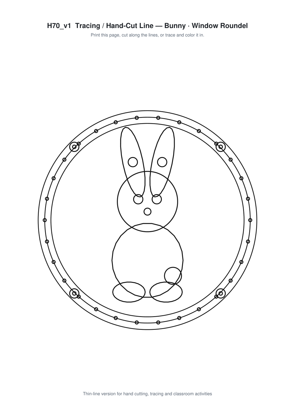 Bunny Window Roundel Paper Cut - Free SVG + PDF Pack - line art
