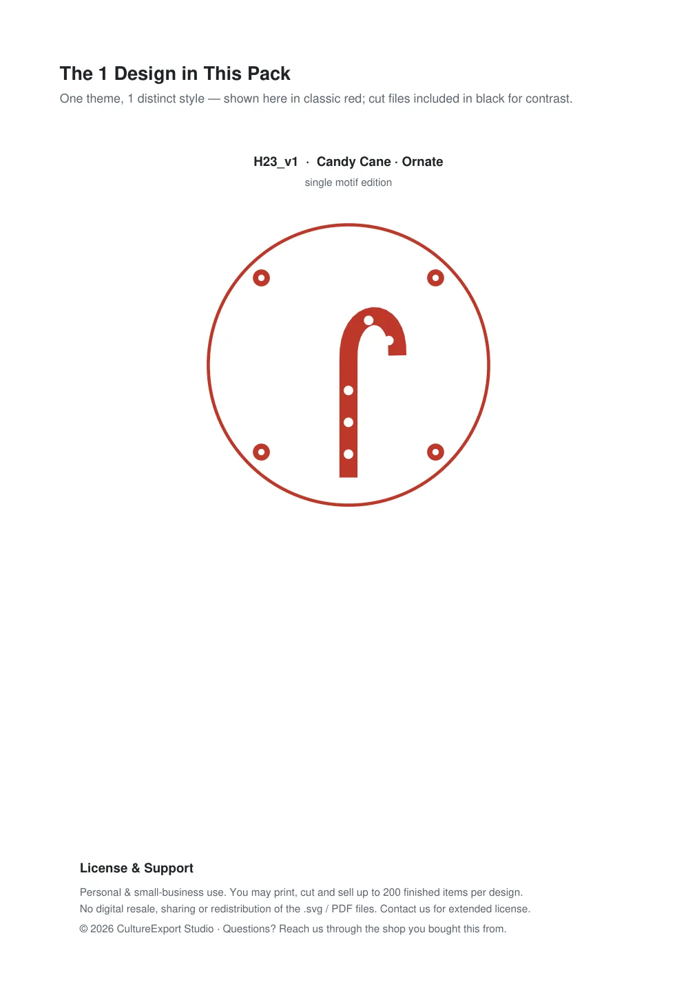 Candy Cane Ornate Paper Cut Panel - Free SVG + PDF Pack - design
