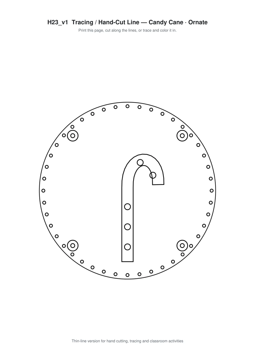 Candy Cane Ornate Paper Cut Panel - Free SVG + PDF Pack - line art