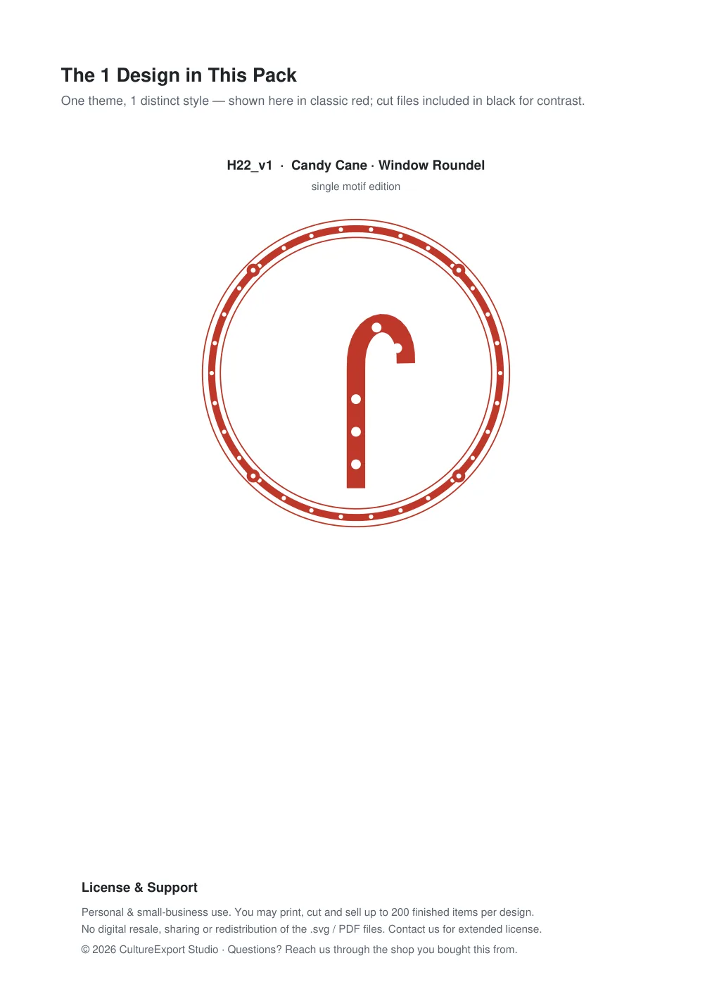 Candy Cane Window Roundel Paper Cut - Free SVG + PDF Pack - design