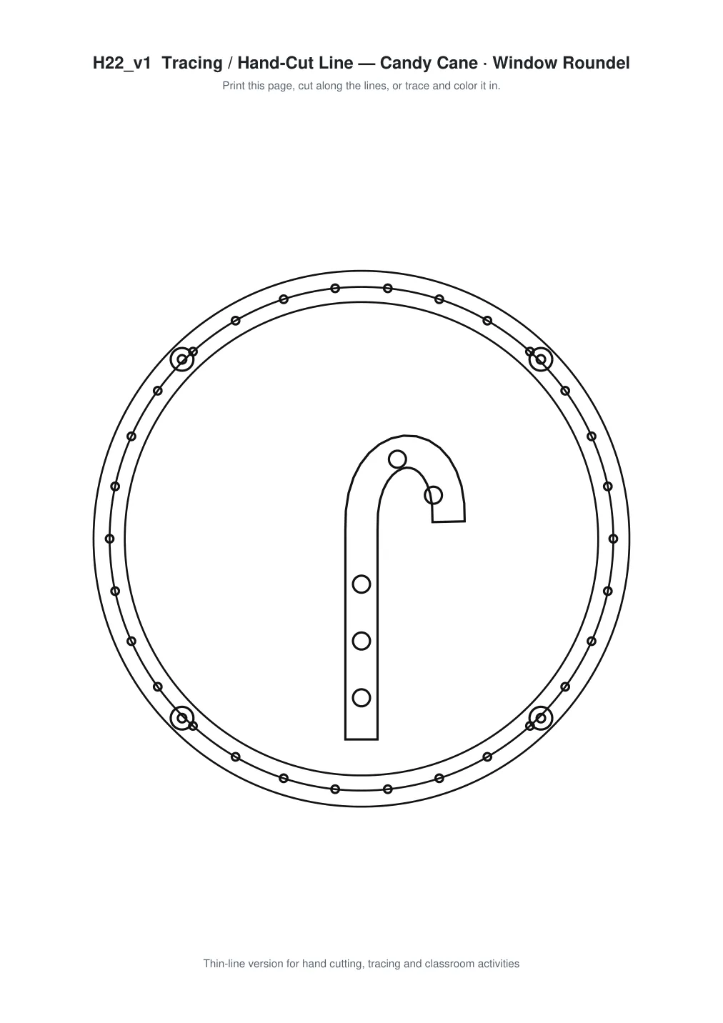 Candy Cane Window Roundel Paper Cut - Free SVG + PDF Pack - line art
