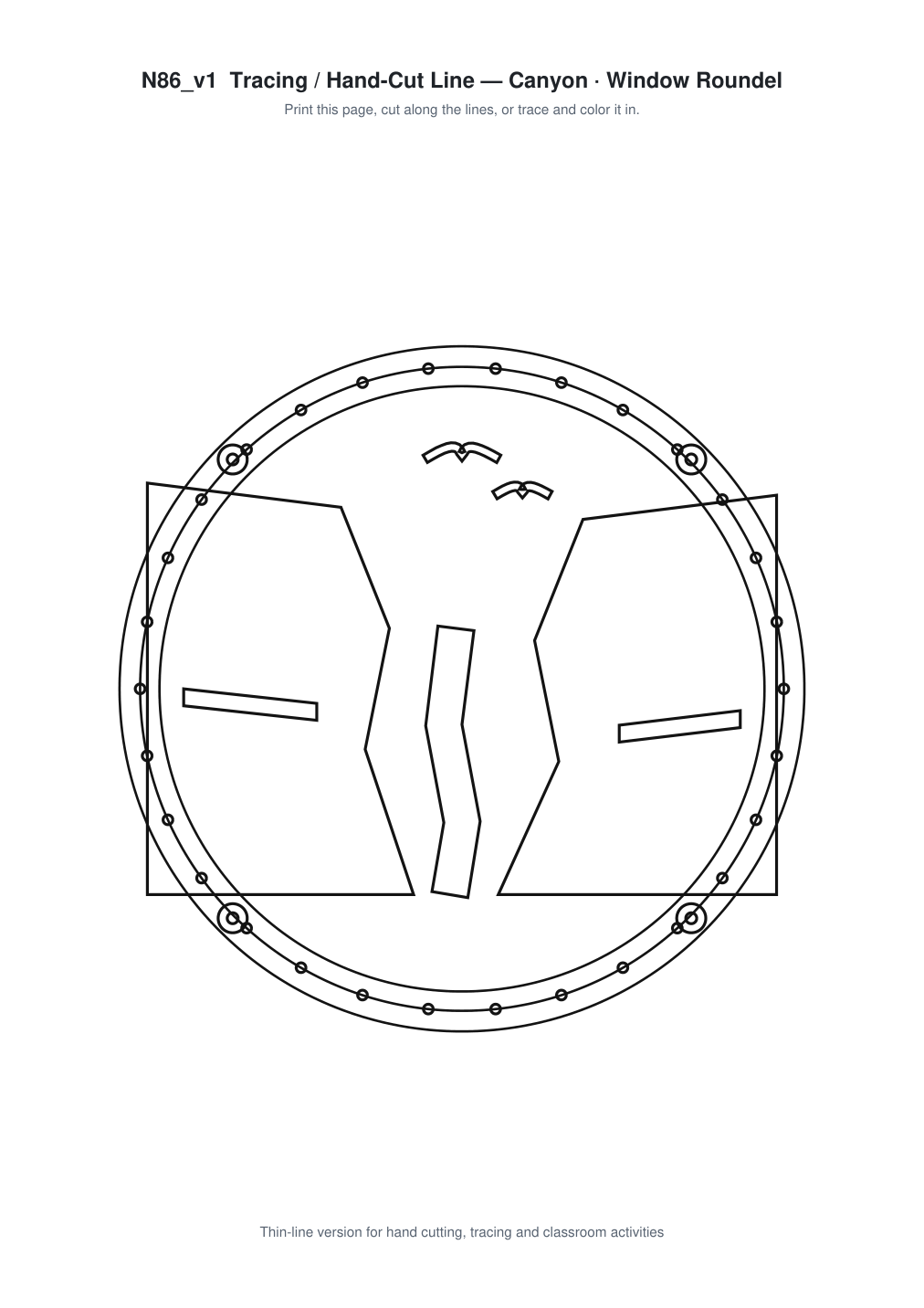 Canyon Window Roundel Paper Cut - Free SVG + PDF Pack - line art