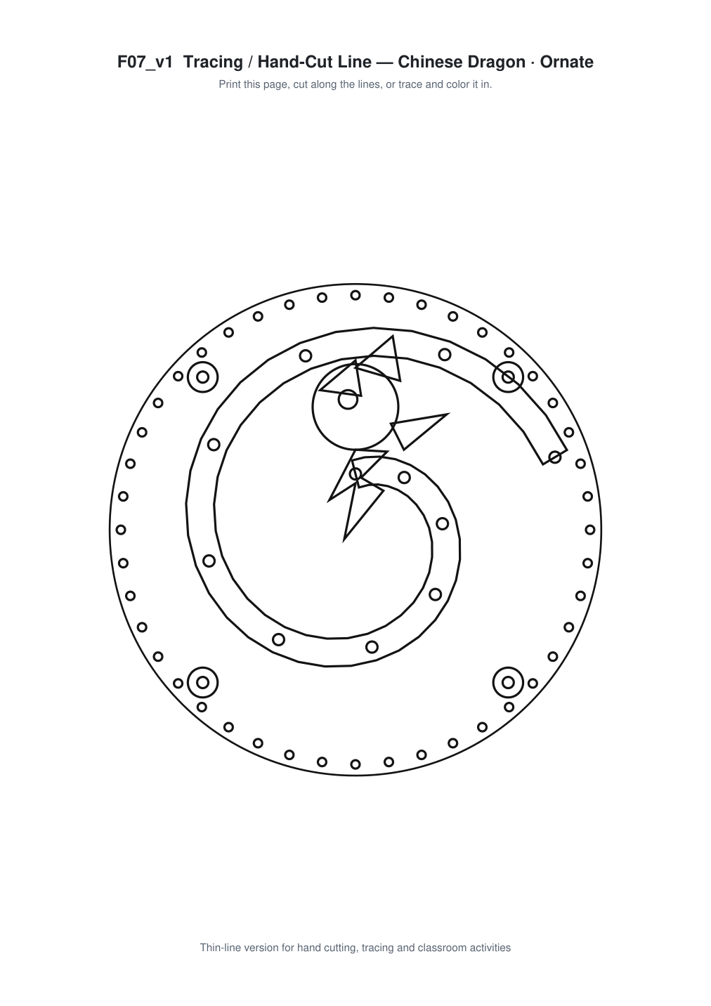 Chinese Dragon Ornate Paper Cut Panel - Free SVG + PDF Pack - line art