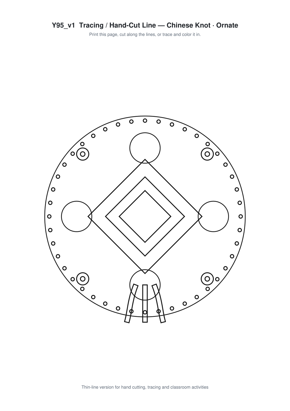 Chinese Knot Ornate Paper Cut Panel - Free SVG + PDF Pack - line art