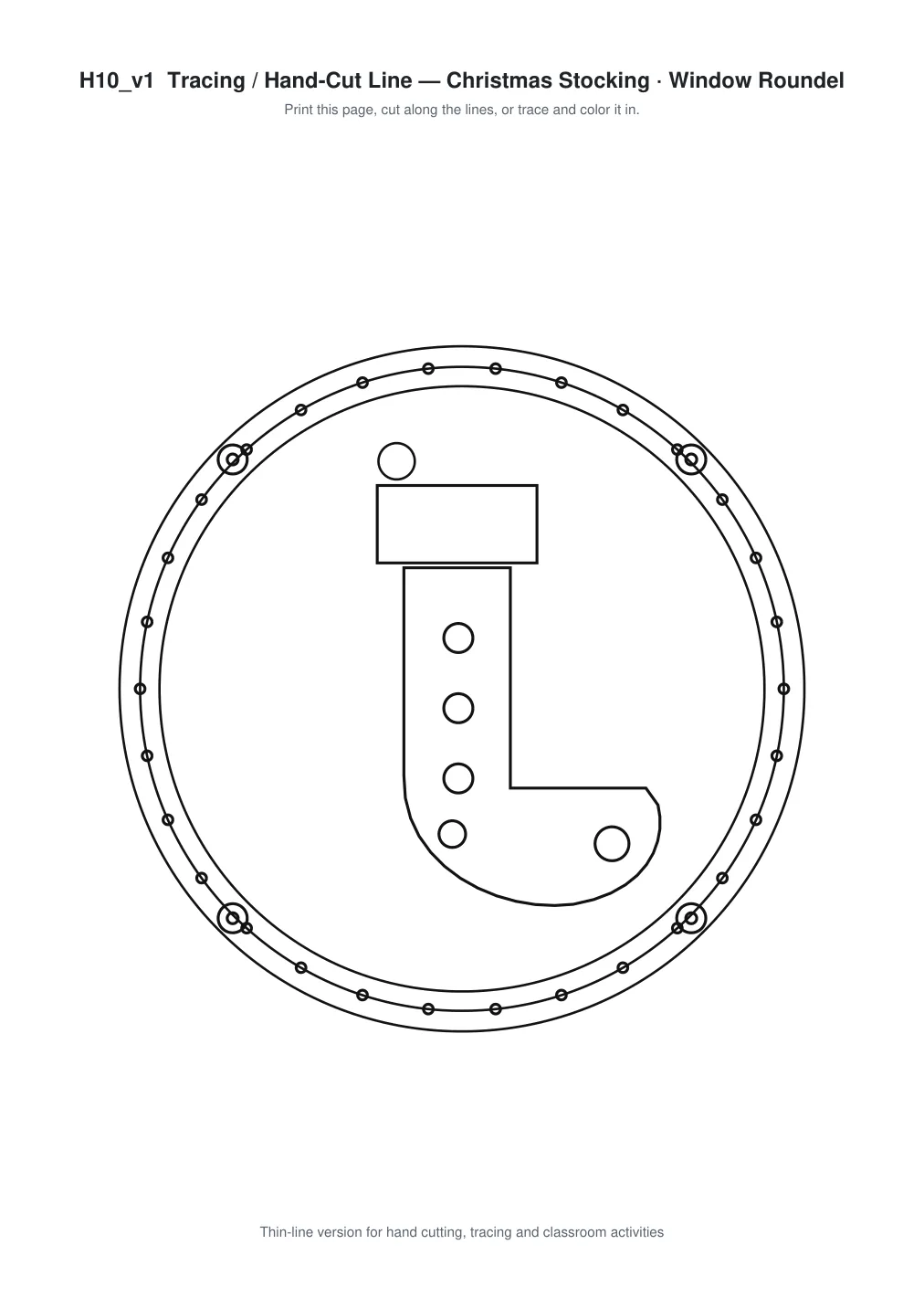 Christmas Stocking Window Roundel Paper Cut - Free SVG + PDF Pack - line art