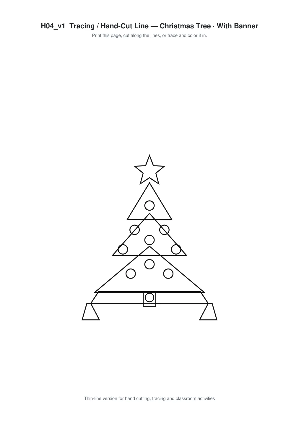 Christmas Tree Banner Paper Cut - Free SVG + PDF Pack - line art