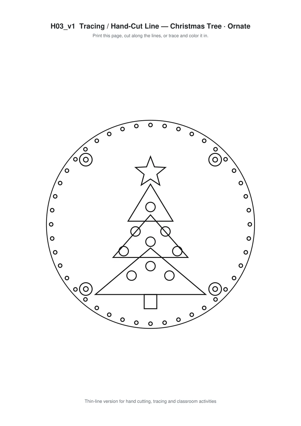 Christmas Tree Ornate Paper Cut Panel - Free SVG + PDF Pack - line art
