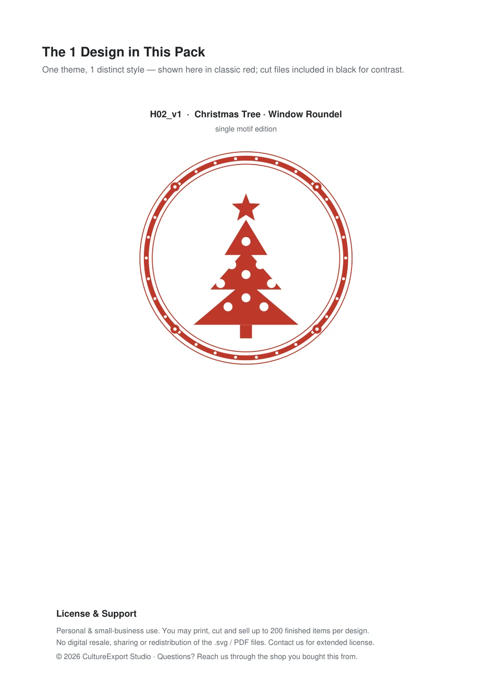 Christmas Tree Window Roundel Paper Cut - Free SVG + PDF Pack - design