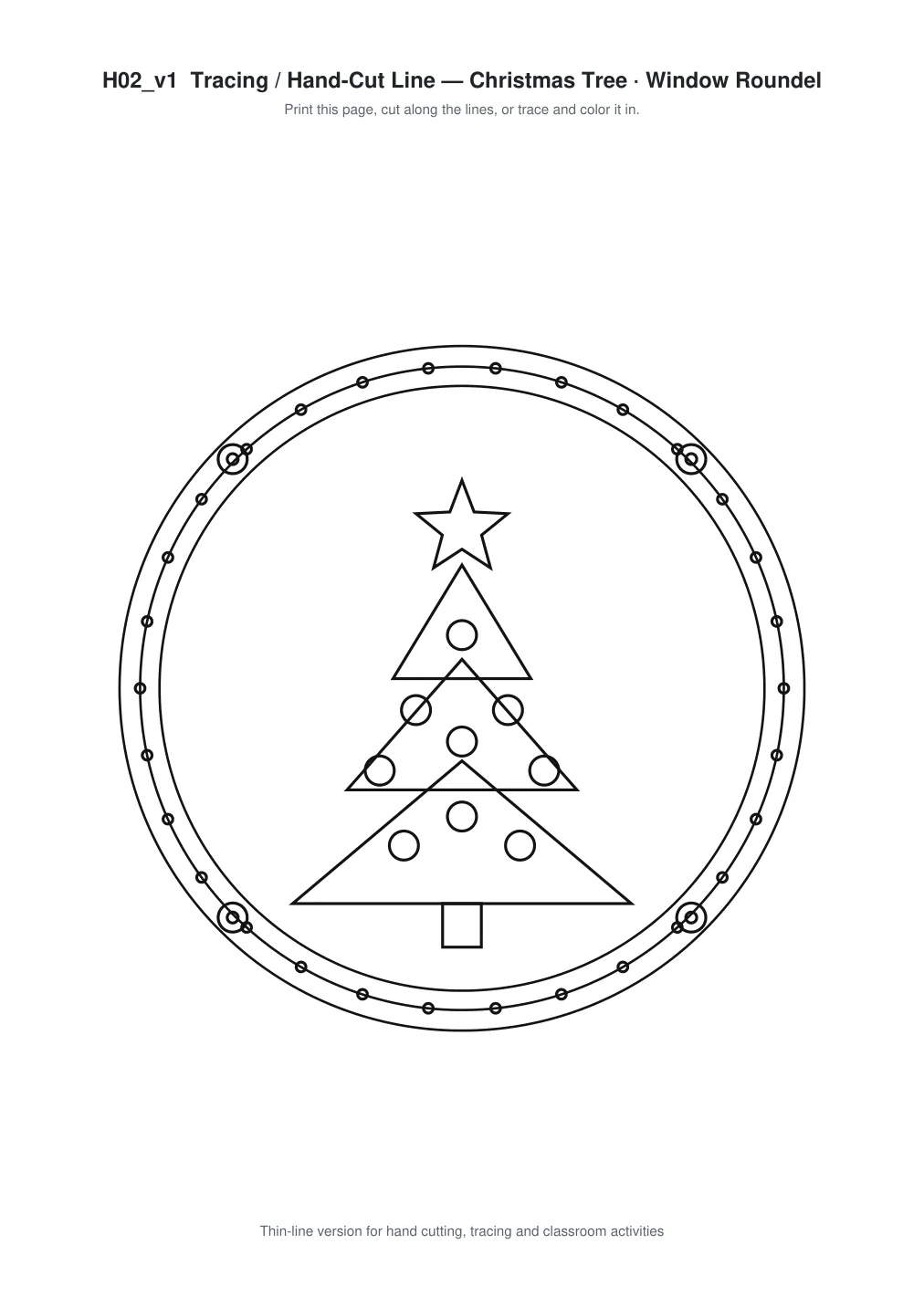 Christmas Tree Window Roundel Paper Cut - Free SVG + PDF Pack - line art