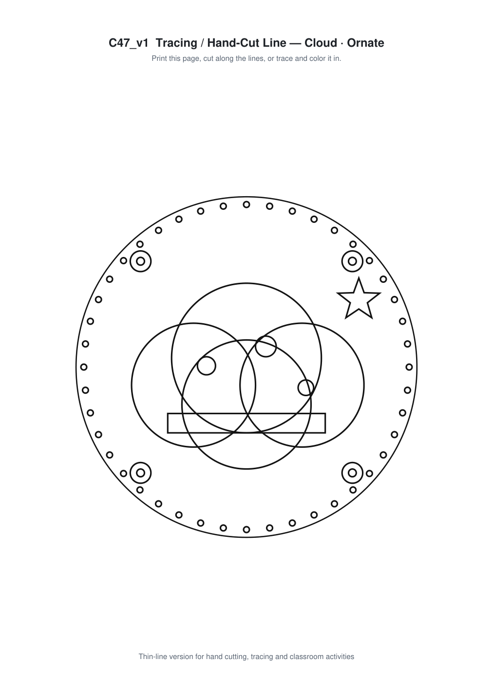 Cloud Ornate Paper Cut Panel - Free SVG + PDF Pack - line art