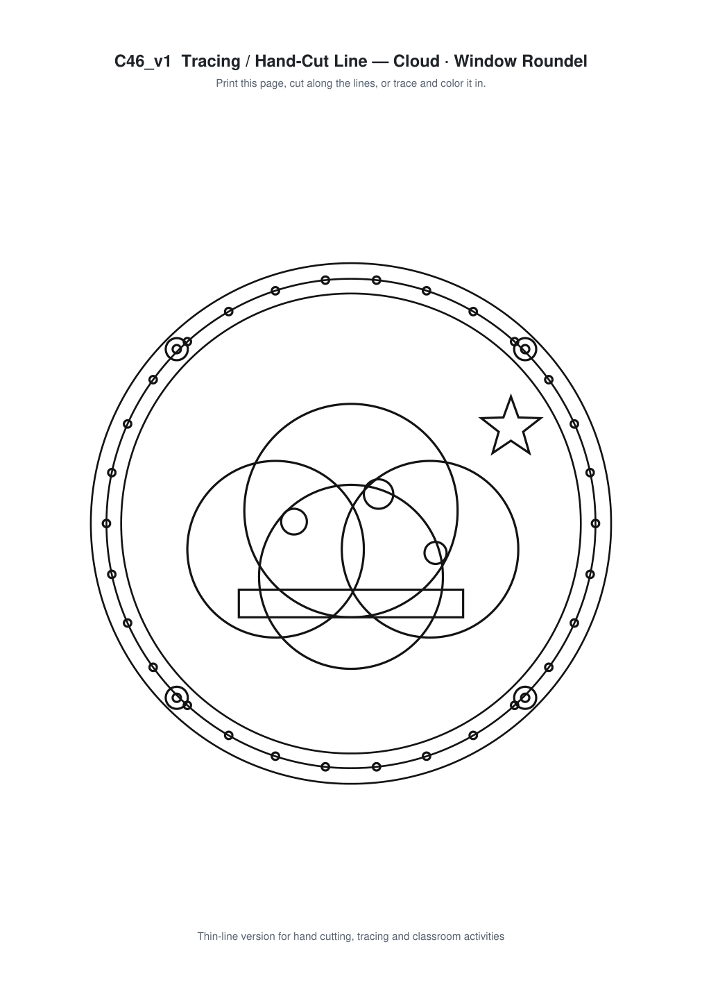 Cloud Window Roundel Paper Cut - Free SVG + PDF Pack - line art